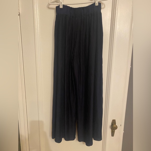 Anthropologie navy plisse wide leg pant. - Picture 3 of 7